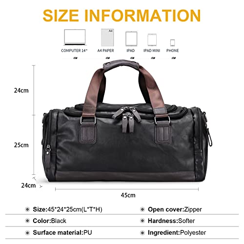CHAO RAN Leather Duffle Bags For Men Weekend Travel Bag With Laptop Compartment Black Waterproof Overnight Carry On Handbag2