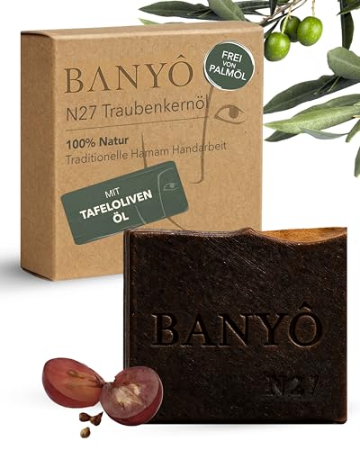 BANYÔ Traubenkern Körperseife I Handgemachte Naturseife mit Traubenkernöl & Linolsäure I Entzündungshemmende Pflege mit natürlichem Peelingeffekt I Ideal für zu Akne neigende Haut
