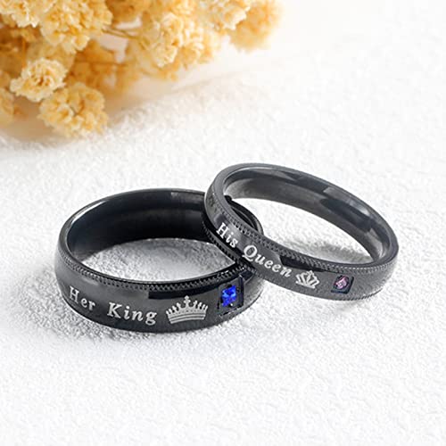 2 Pcs Couple Rings for Women Men His Queen Her King Matching Rings Set Engagement Promise Band Rings for Him Her(Size 8)