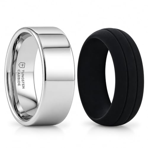 Thorsten SPARTAN with Free Silicone Ring | Flat Tungsten Rings for Men | Tungsten | Comfort Fit Wedding Ring Band - 2mm to 12mm