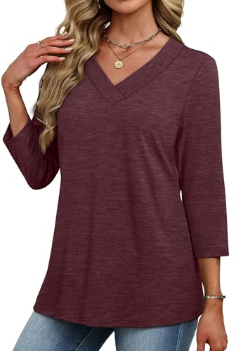 Image of XIEERDUO 3 /4 Length Sleeve Womens Tops V Neck T Shirts Summer Clothes Basic Blouses Dressy Casual 2026 Spring Outfits
