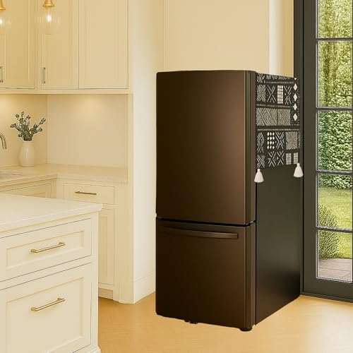 Image of WWW.THROWPILLOW.IN Fridge Top Cover with Tassels for Double Door >400L | Large Size Dustproof Refrigerator Cover | Corner Tassels with Pockets | Mud Cloth Print | Fridge Cover Top Mat