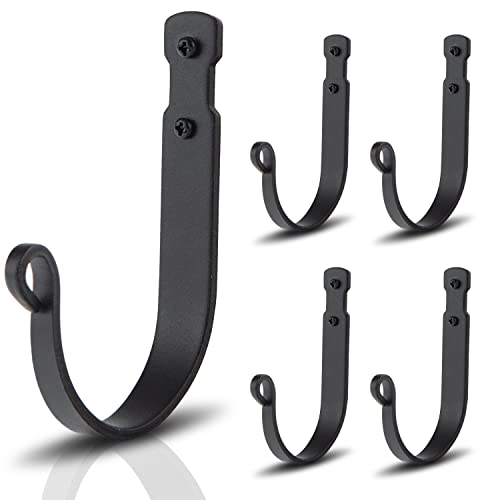 AKBFOX Black Wrought Iron Wall Mounted Hooks Heavy Duty Vintage Decorative Hanger for Home Garage Bathroom Kitchen Door Office Hanging Coat, Keys, Towel, Tools, Bags, Hat, 5 Packs