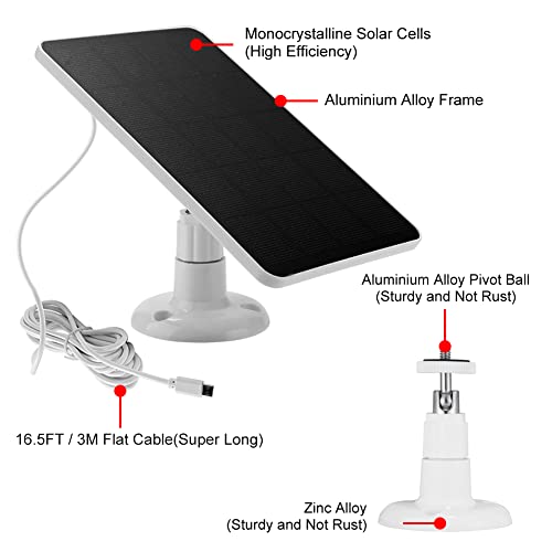 Solar Panel Charger -Weather Resistant, 4W 5V Solar Panel Wall Mounting Low-Power Solar Charging Panel Waterproof For Doorbell Security Camera With 300Cm Cable Bracket (White) #TOP1