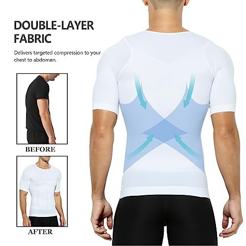 Arjen Kroos Men's Compression Undershirts Short Sleeve Shapewear Body Shaper 3 Pack4