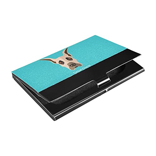 Great Dane Dog On Turquoise PU Leather Stainless Steel Business Card Holder, Unisex Business Card Case Multi Card Case, Name Card Holder Slim Credit Wallet