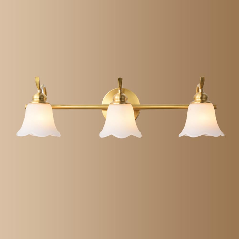 KBUUKYYXouy Wall Lights for Bedroom Brass Bathroom Vanity Light Flower Glass Wall Sconce Mirror Front Lamp Vanity Fixture E14 Wall Lamps Over Mirror for Washroom Dressing T,2-Light(3)