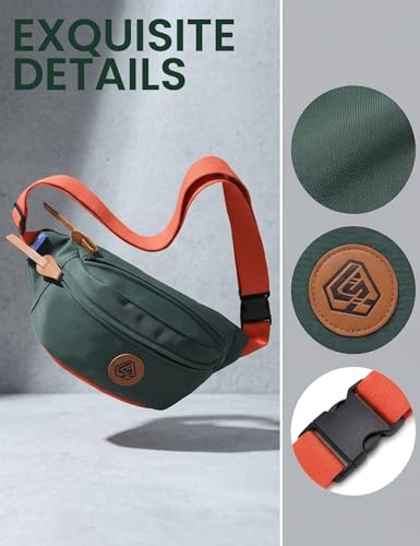 Image of Venzina Unisex Crossbody Bag, Water-Resistant Nylon Sports Waist Pack & Fanny Pack with Adjustable Strap, Large Capacity Hands-Free Bag for Running, Hiking, Travel, Gym & Everyday Carry- Green
