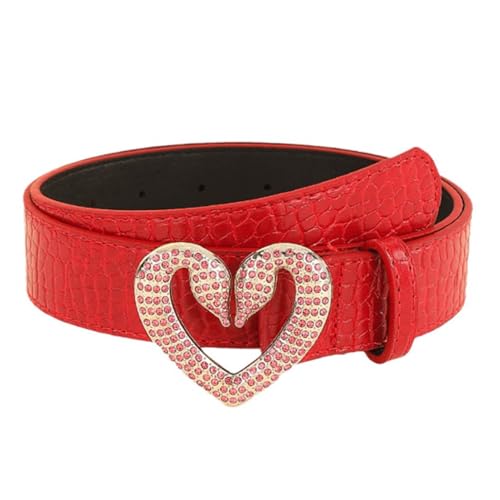 Yalice Red Leather Belt for Jeans Dresses Cowboys Cowgirls Belt Y2K Leather Belt for Women