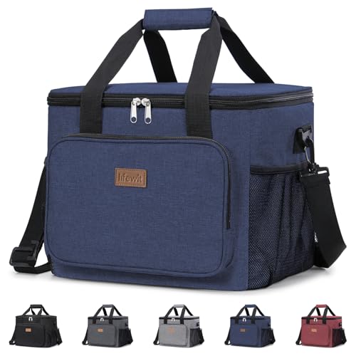 Image of Lifewit Large Lunch Bag, Insulated Lunch Box, Soft Cooler Cooling Tote for Adult Men Women, Dark Blue 40-Can (24L)
