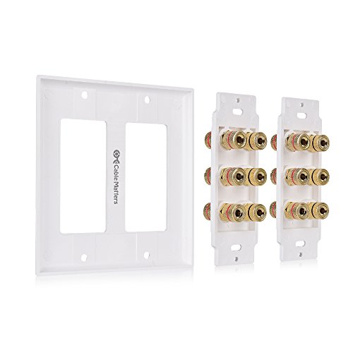 Cable Matters Double Gang Speaker Wall Plate (Banana Plug Wall Plate) With Binding Post For 6 Speakers In White #TOP4