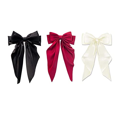 DKDDSSS 3 Pièces Pinces à Cheveux, Nœuds En Ruban Gros-Grain, Noeud Solide à la Main Pince à Cheveux Faite, Barrettes à Cheveux Couleurs Assorti, pour Enfant Fille Queue de Cochon Queue de Cheval Cover