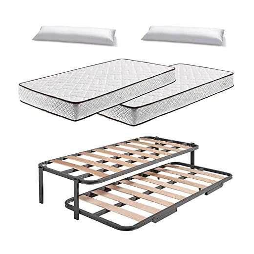 HOGAR24 ES.es-Cama Nido Estructura Reforzada Doble Barra Superior (4 Patas) + 2 Flexitex + 2 Almohadas de Fibra, 90x190cm