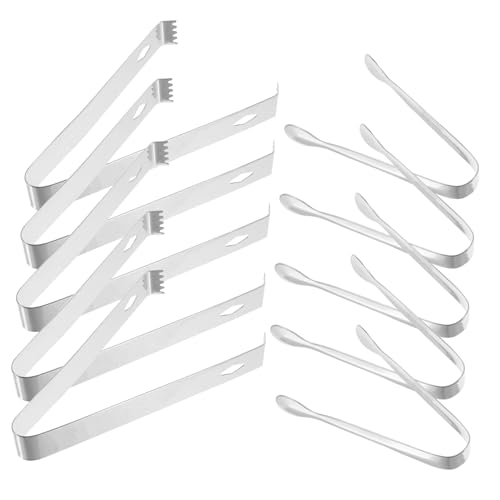 10pcs Stainless Steel Tongs for Ice Cubes Sugar Serving Tongs for Kitchen Restaurant Parties Outdoor Events