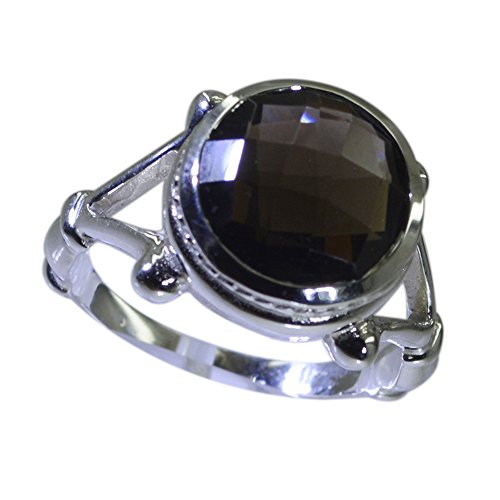 Bague en argent sterling 925 et quartz fumé facetté haut de gamme