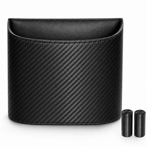 Image of COZILO Leather Car Trash Can - Leakproof & Easy-to-Clean Car Garbage Can for Luxury Cars, SUVs & Trucks | Includes 60 Custom Liners, Secure Hook, Easy Install, Carbon Fiber