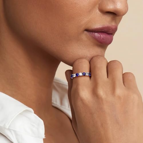 Birthstone Wedding Band Eternity Rings 925 Sterling Silver Rings Stackable Anniversary Engagement Rings Cubic Zirconia Inlaid Created Garnet/Amethyst/Sapphire Ring 7 Stone Ring, Size 6 to 102