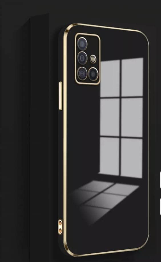 Erams Online for Samsung Galaxy A71 Luxury 6D Plating Soft Casing Silicone Square Frame Gold Phone Case for Samsung Galaxy A71 (Black)