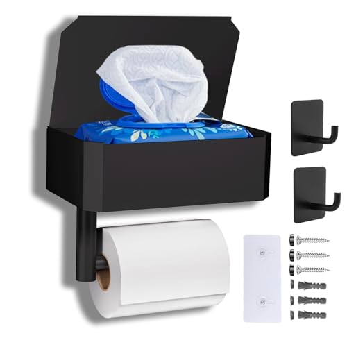 AZOMKER Porte Papier Toilette, Support Papier Toilette, Derouleur Papier WC, Derouleur Papier Toilette Murale, Porte Papier Toilette sans Percage (Noir)