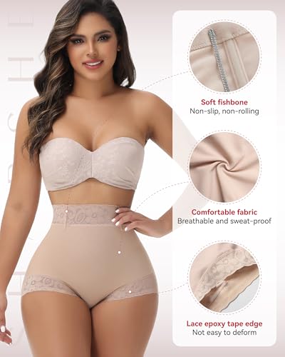 Image of SHAPSHE Butt Lifter Shapewear Panties for Women, High-Waist Tummy Control | Double-Layer Tummy Panel | 4 Flexible Waist Stays | Unpadded Butt Contour | Breathable Mesh Back | Lace-Trimmed Leg Openings