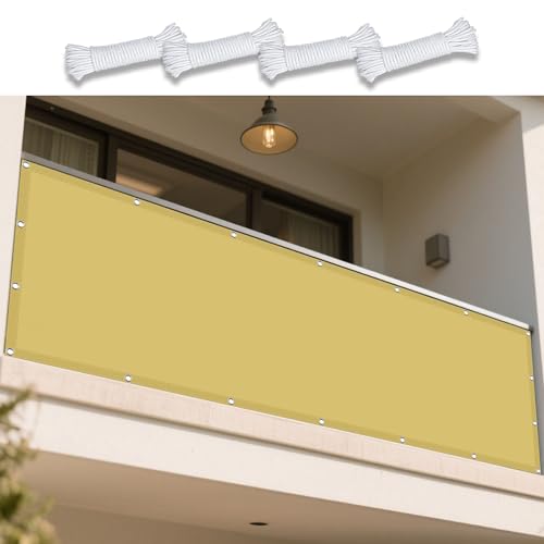 Vela Sombraje 185 x 365 cm Protección Solar Poliéster Impermeable Toldos Exterior Terraza con Ojales con Ataduras de Cables para Terraza Balcon Jardín Piscina, Color Crema