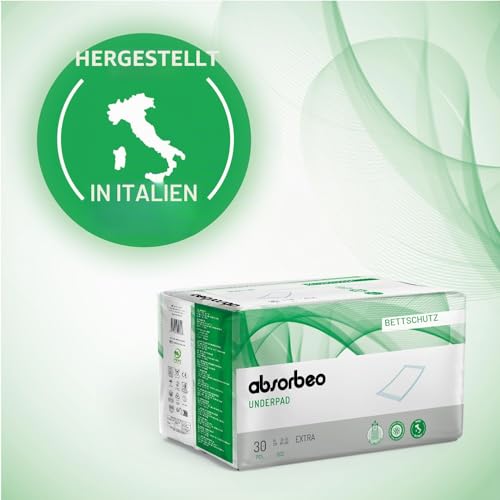 Absorbeo EXTRA Bettschutzunterlagen 30 Stück, Super Dry Effekt, Komplettschutz, Hypoallergen, Vollständig Atmungsaktiv, Größe 60 X 90 cm