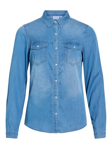 Vila Damen VIBISTA Denim Shirt/SU-NOOS 14033008, Medium Blue Denim/CLEAN,...