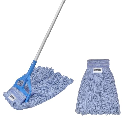 KLHB-YF Commercial Mop Heavy Duty Industrial Mop with Long Handle,61" Looped-End String Wet Cotton Mops for Floor Cleaning,Home,Kitchen,Office,Garage and Concrete/Tile Floor