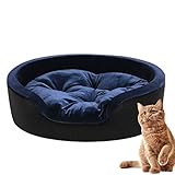 PJDDP Hundebett Katzenbett Kissenbett, rundes Haustierbett, superweiches, strapazierfähiges Heimtierzubehör aus Stoff, mit Rutschfester, wasserfester Unterseite in Dunkelblau,L