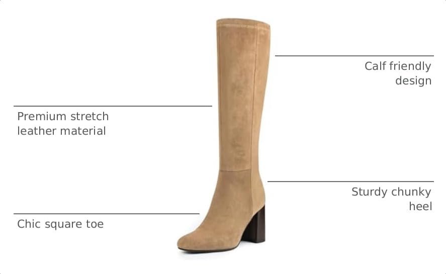 Image of Women's Knee High Boots Faux Leather Square To Tall Boots Fashion Chunky Block Heel Long Boots with Side Zip