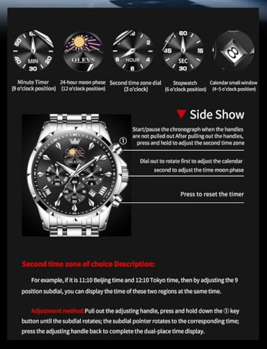 Image of OLEVS Watches for Men Analog Quartz Original Branded Mens Watch Chronograph Stainless Steel Chain 3ATM Waterproof Wrist Watch for Men
