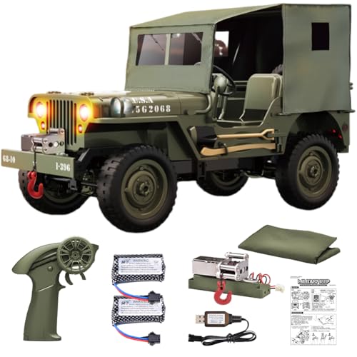 SNACKTANT RC Military Truck Rock Crawler, 1:10 4WD Off-Road Remote Control Military Jeep with Winch...
