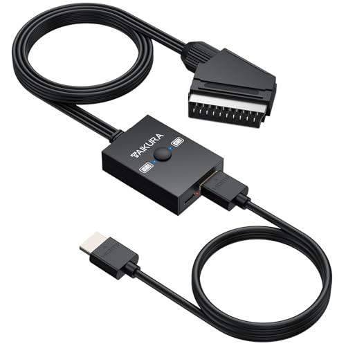 TAIKURA Convertidor Scart a HDMI 1080P, Adaptador AV a HDMI Euroconector a HDMI con Cable HDMI, Relación de Aspecto 16:9/4:3, Compatible con DVD VCD VCR,Consolas Retro Europeo Soporta PAL/NTSC