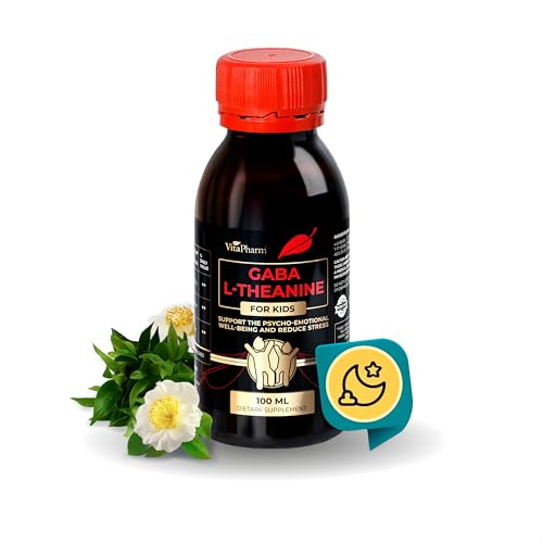 VitaPharm GABA L-Theanine Supplement for Kids - Liquid GABA with Vitamin B6 - Supports Emotional Well-Being, Stress Relief, Relaxation, and Cognitive Health - 100 ml Non-GMO L-Theanine Liquid Formula