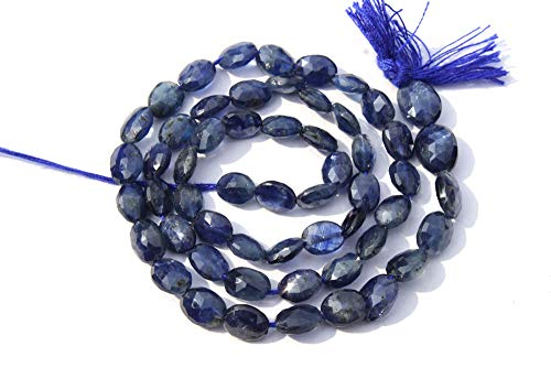 Bleu saphir naturel en perles de forme ovale à facettes de qualité AA pour bijoux DIY