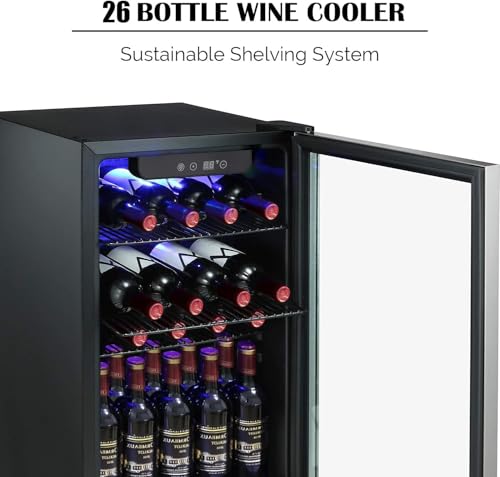 Image of Antarctic Star 26 Bottle Wine Cooler /Drink Beverage Refigerator Small Wine Cellar for Soda Beer Counter Top Bar Wine Freestanding Clear Glass Door for Home Office or Bar 3.1cu.ft, Silver