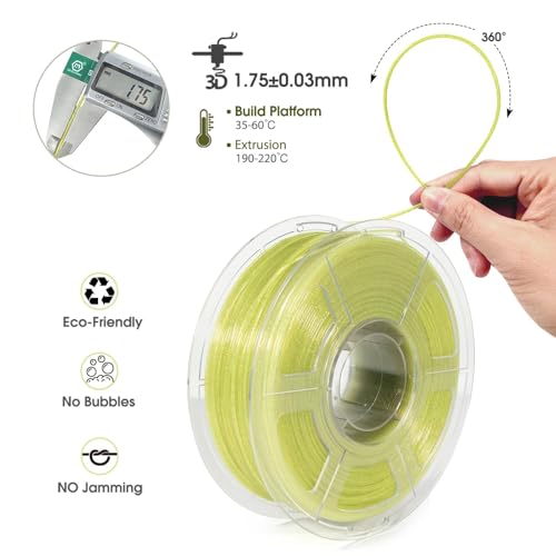 Image of iSANMATE Clear PLA 3D Printer Filament, Transparent Glitter Yellow PLA, 1.75mm Filament 1KG /2.2lb