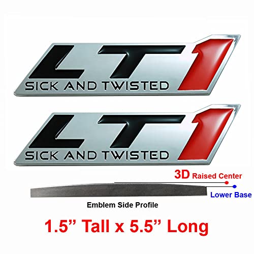 Image of 2X LT1 Sick and Twisted Emblems Engine Badges Replacement for LT1 (Chrome Red Black)
