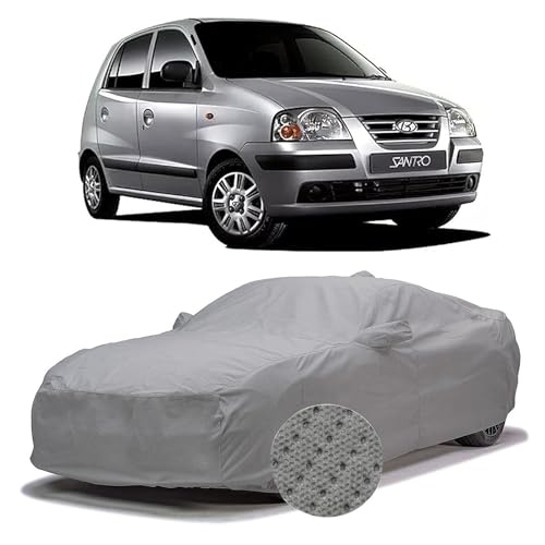 Image of Sulfar 100% Waterproof Car Body Cover Compatible with Mirror for Hyundai Santro Xing (Triple Stitched, Full Bottom Elastic, Grey-TB)