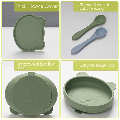 Hepotk Silicone Suction Baby Bowls With Lids - 100% Food Grade Silicone Toddler Bowls - Dishwasher Safe Self-Feeding Set (Seagreen & Lightsteelblue) #TOP5