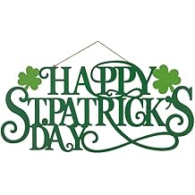 Glitzhome 24"L Metal "HAPPY St.Patricks Day" Wall Decor Sign,Green St. Patricks Day Letters Shamrock Wall Hanging Decor for Irish Indoor Outdoor Door Ornaments