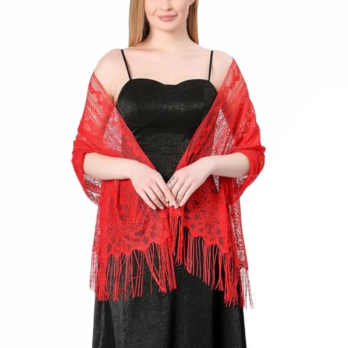 Women's Pashmina Gypsy Cape Fall Scarf Long Lace Fringe Scarves Lightweight Summer Breathable Fashion Soft