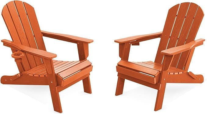 LOUNZY Juego de 2 sillas plegables Adirondack de polietileno de alta densidad para todo tipo de clima, sillas Adirondack plegables con soportes para