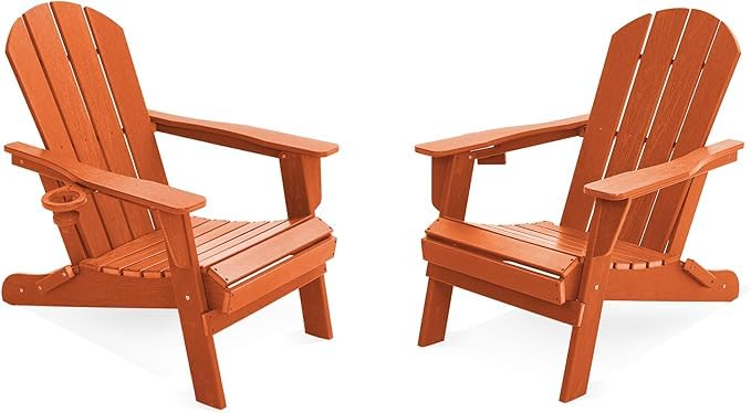 LOUNZY Folding Adirondack Chairs Set of 2, HDPE All-Weather Foldadle Adirondack Chair with Cup Holders, Outdoor Patio Adirondack Chair for Deck Lawn