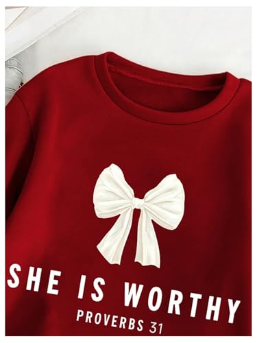 GORGLITTER Girl's Bow Sweatshirt Long Sleeve Crew Neck Cute Preppy Pullover Tops3