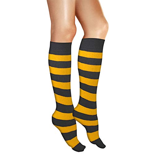 AJs Girls Striped Thick Knee Socks, Fits 8-12 years old, No Heel Socks, Made in USA2
