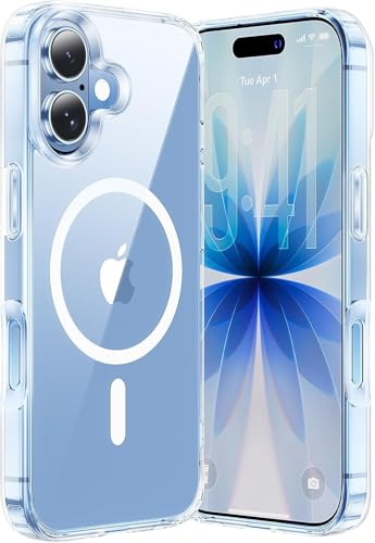 Image of Magnetic Case for iPhone 17 Compatible with MagSafe, Shockproof Phone Bumper Cover, Anti-Scratch Clear Back (Clear)