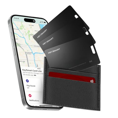 KeySmart SmartCard Lite Wallet Tracker Card, Compatible with Apple Find My App, Non-Rechargeable 2 Years Battery, Thin GPS Item Finder for Luggage Tag, Smart Bluetooth Tracking - Black, 3 Pack