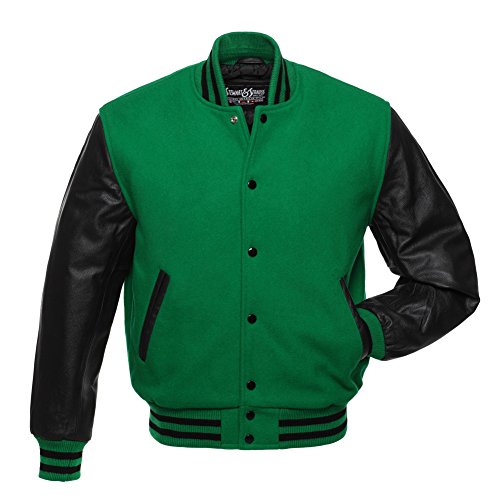 Varsity Letterman Jacket Kelly Green Wool & Black Leather,C143-M