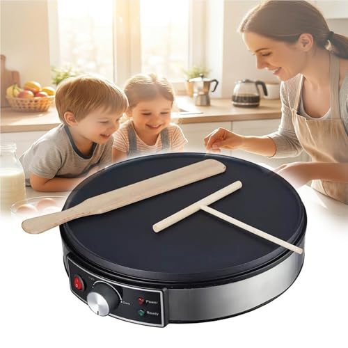 Crepera Electrica de 30cm con Control de Temperatura Ajustable Espatula de Madera para Crepes Tortitas Huevos Tortillas y Parrilla Maquina de Hacer Tortitas Antiadherente para Cocina